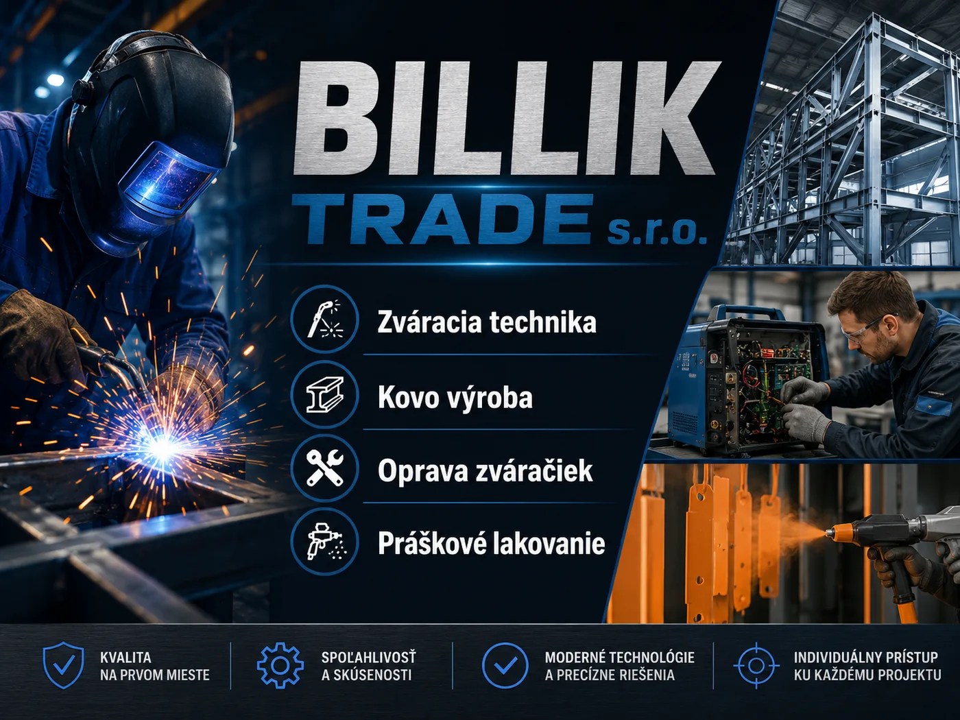 Práškové lakovanie v dielni Billik Trade — lakovacia kabína a kovová výroba, Nitra